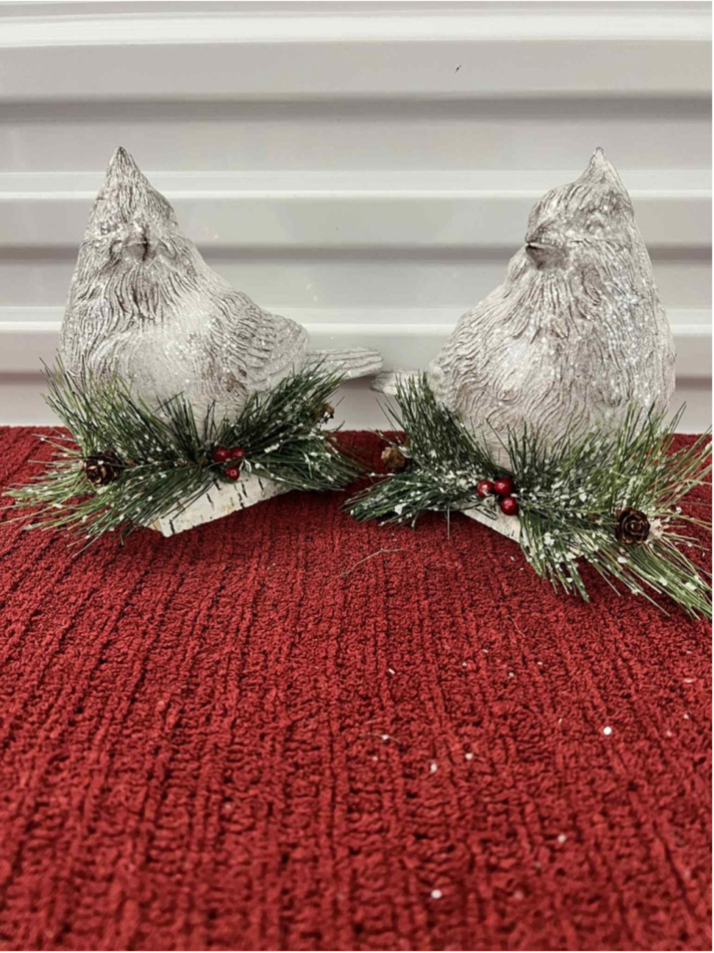 Holiday Inspirations Set of 2 Frosted Birds Pine Berries Rustic Christmas Décor